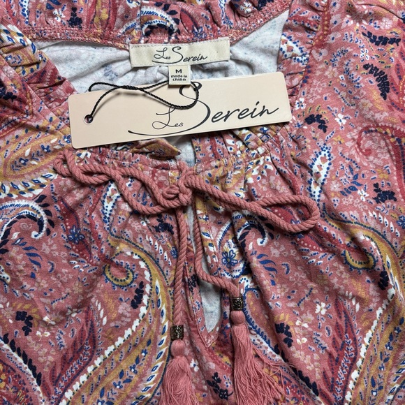 Le Serein Women's Long Sleeve Paisley Peplum Pink/Blue Blouse Size M NWT - Picture 1 of 6